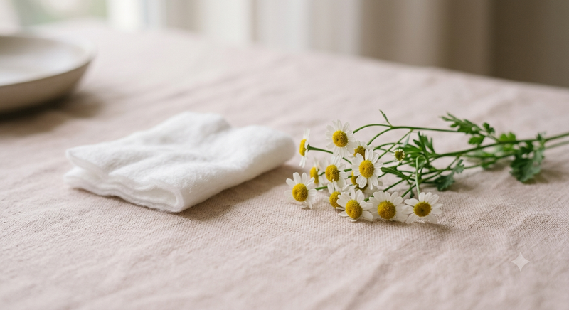 Fleurs de camomille et coton doux pour peau sensible