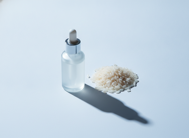 Flacon compte-gouttes d'eau de riz fermentée et grains de riz
