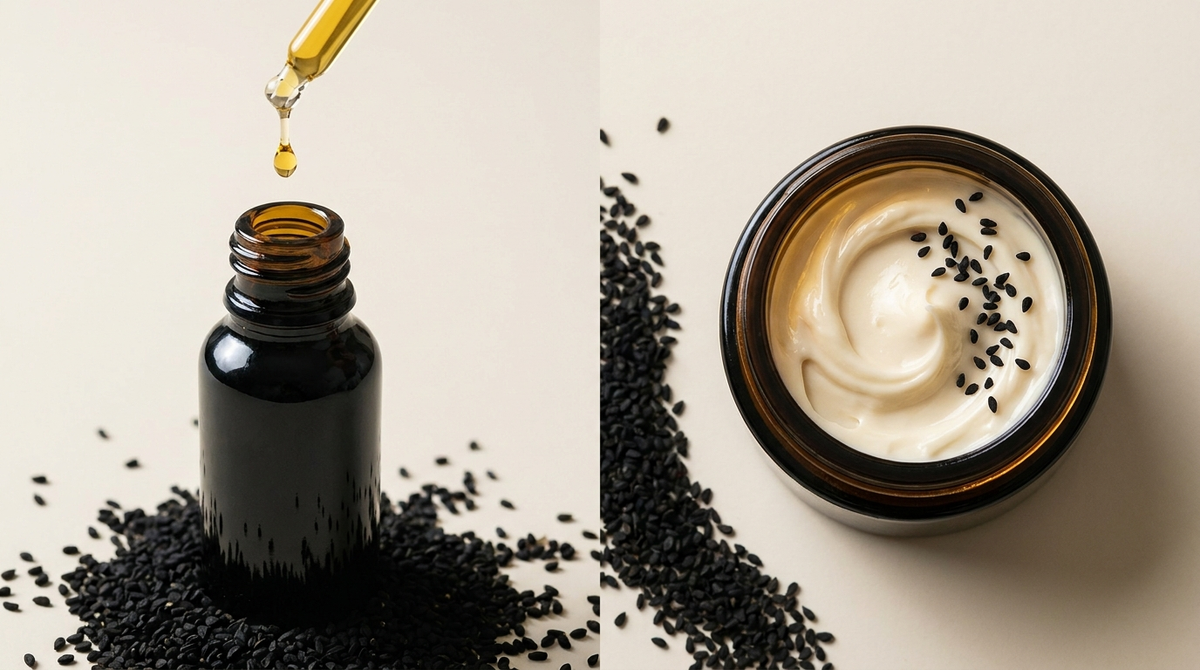 Comparaison entre huile de nigelle pure et crème visage à la nigelle