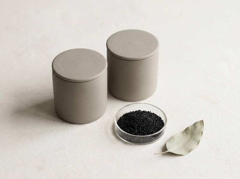 Duo de pots de soin en céramique mate avec graines de nigelle, esthétique minimaliste KUMI